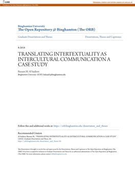 Translating Intertextuality As Intercultural Communication a Case Study