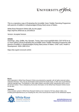 Evaluating the Incredible Years Toddler Parenting Programme with Parents of Toddlers in Disadvantaged (Flying Start) Areas of Wales