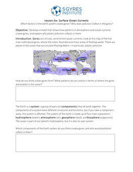 6 Ocean Currents 5 Gyres Curriculum