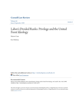 Labor's Divided Ranks: Privilege and the United Front Ideology