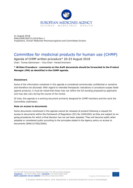 CHMP/565731/2018 Rev.1 Inspections, Human Medicines Pharmacovigilance and Committees Division