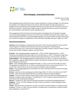 Plain Packaging – International Overview