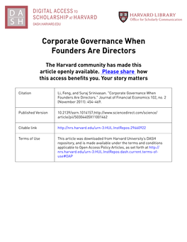 Corporate Governance When Founders Are Directors