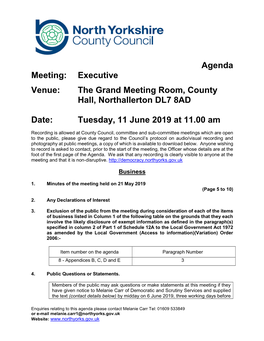 Agenda Meeting: Executive Venue: the Grand Meeting Room, County Hall, Northallerton DL7 8AD