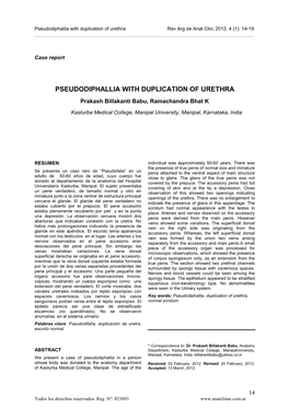 Pseudodiphallia with Duplication of Urethra Rev Arg De Anat Clin; 2012, 4 (1): 14-19 ______
