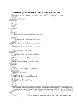 Variability of Martian Turbopause Altitudes M