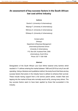 An Assessment of Key Success Factors in the South African Low Cost Airline Industry