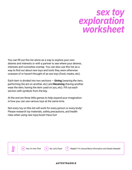 Sex Toy Exploration Worksheet