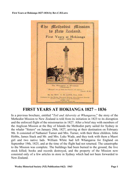 First Years at Hokianga 1827 – 1836