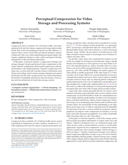 Perceptual Compression for Video Storage and Processing Systems