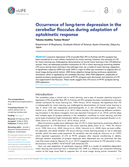 Occurrence of Long-Term Depression in the Cerebellar Flocculus During Adaptation of Optokinetic Response Takuma Inoshita, Tomoo Hirano*