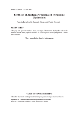 Synthesis of Antitumor Fluorinated Pyrimidine Nucleosides