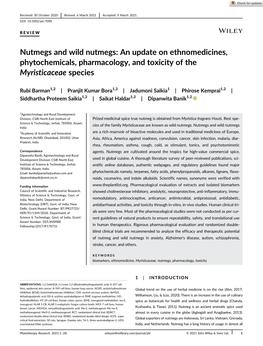 An Update on Ethnomedicines, Phytochemicals, Pharmacology, and Toxicity of the Myristicaceae Species
