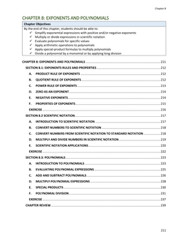 Chapter 8: Exponents and Polynomials