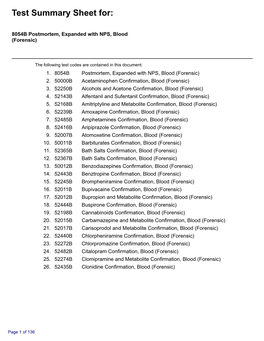 Test Summary Sheet For