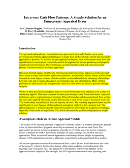 Intra-Year Cash Flow Patterns: a Simple Solution for an Unnecessary Appraisal Error