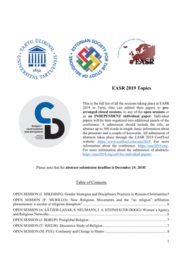 EASR 2019 Sessions-1