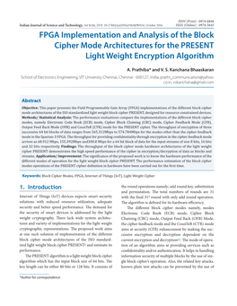 FPGA Implementation and Analysis of the Block Cipher Mode Architectures for the PRESENT Light Weight Encryption Algorithm