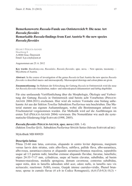 Bemerkenswerte Russula-Funde Aus Ostösterreich 9: Die Neue Art Russula Flavoides Remarkable Russula-Findings from East Austria 9: the New Species Russula Flavoides