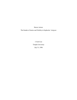 Heroic Action: the Gender of Justice and Nobility in Sophocles' Antigone