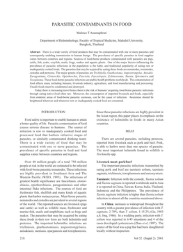 Parasitic Contaminants in Food