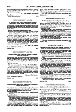 THE LONDON GAZETTE, 28TH JUNE 1996 Made Under It, Has Not Been Complied with in Relation to the Order, 5 P.M., and at Hilton Sub Post Office, 23 Main Street, Hilton