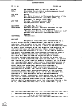 Miller, Rowland S. TITLE Predicting Susceptibility to Embarrassment: Social Skill Versus Social-Esteem