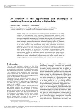 An Overview of the Opportunities and Challenges in Sustaining the Energy Industry in Afghanistan