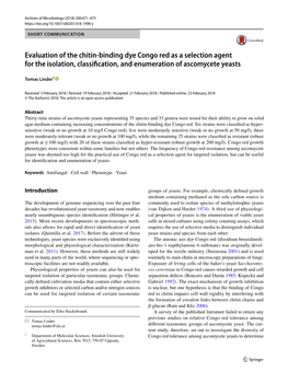 Evaluation of the Chitin-Binding Dye Congo Red As a Selection Agent for the Isolation, Classification, and Enumeration of Ascomycete Yeasts