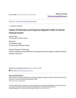 Impact of Extremely Low-Frequency Magnetic Fields on Human Postural Control