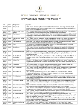 TPTV Schedule March 1St to March 7Th