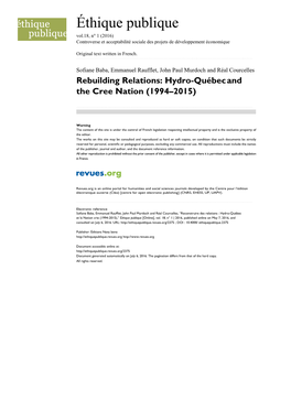 Rebuilding Relations: Hydro-Québec and the Cree Nation (1994–2015)