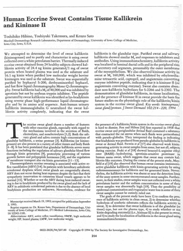 Human Eccrine Sweat Contains Tissue Kallikrein and Kininase II