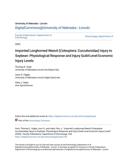 (Coleoptera: Curculionidae) Injury to Soybean: Physiological Response and Injury Guild-Level Economic Injury Levels