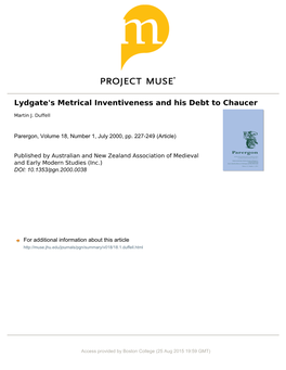 Lydgate's Metrical Inventiveness and His Debt to Chaucer