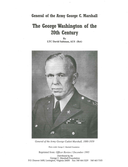 The George Washington of the 20Th Century by LTC David Saltman, ADS (Ret)