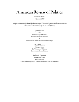 American Review of Politics Volume 37, Issue 1 31 January 2020