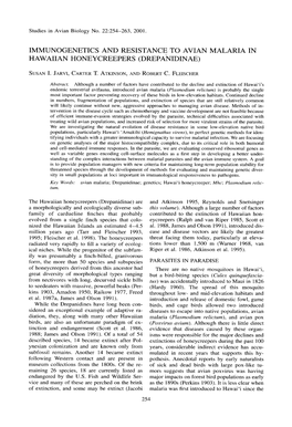 Immunogenetics and Resistance to Avian Malaria in Hawaiian Honeycreepers (Drepanidinae)