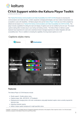 CVAA Support Within the Kaltura Player Toolkit Last Modified on 06/21/2020 4:25 Pm IDT