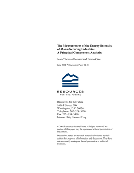 The Measurement of the Energy Intensity of Manufacturing Industries: a Principal Components Analysis