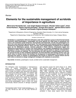 Elements for the Sustainable Management of Acridoids of Importance in Agriculture