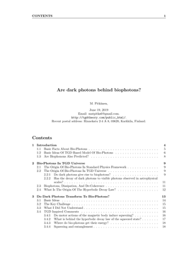 Are Dark Photons Behind Biophotons? Contents