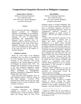 Computational Linguistics Research on Philippine Languages