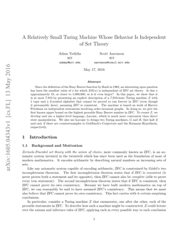 A Relatively Small Turing Machine Whose Behavior Is Independent of Set Theory