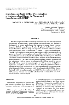 Simultaneous Rapid HPLC Determination of Anticonvulsant Drugs in Plasma and Correlation with EMIT®