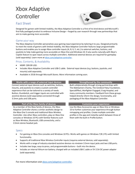 Xbox Adaptive Controller Fact Sheet