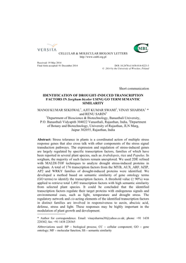 Short Communication IDENTIFICATION of DROUGHT-INDUCED TRANSCRIPTION FACTORS in Sorghum Bicolor USING GO TERM SEMANTIC SIMILARITY