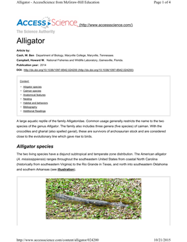 Alligator Species • Caiman Species • Anatomical Features • Nesting • Habitat and Behaviors • Bibliography • Additional Readings