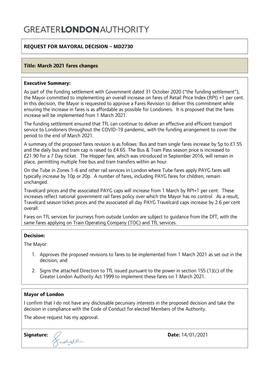 MD2730 Title: March 2021 Fares Changes Executive Summary