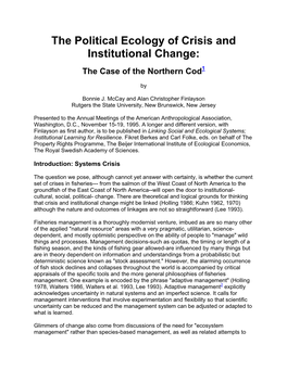 The Political Ecology of Crisis and Institutional Change: the Case of the Northern Cod1